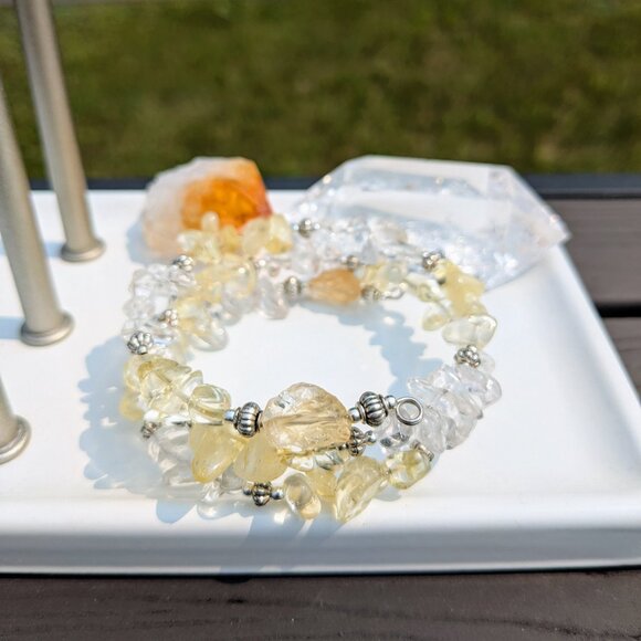 Citrine and Clear Quartz Crystal Gemstone Bracelet - Picture 3 of 13